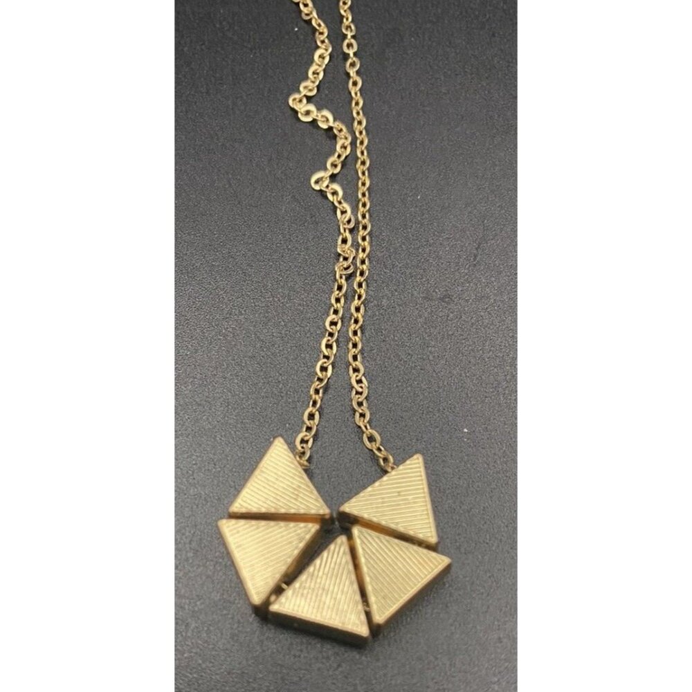 Reversible Necklace Five Floating Triangle Yellow Gold Tone 27 + 2" Geometric - Picture 3 of 5